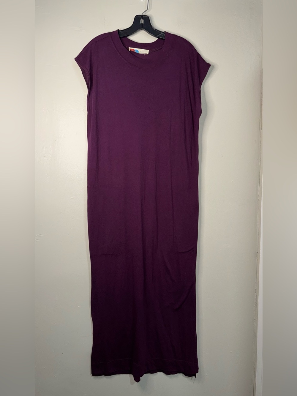 Free People Beach Cap-Sleeve Plum Maxi Dress with Crew Neck